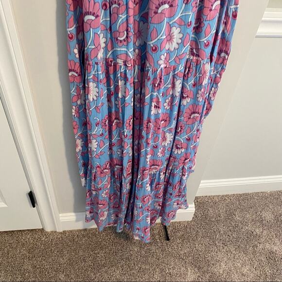 NWT Banjanan Carnation Floral Full Bloom Blue Pink Maxi Dress XS - Picture 15 of 16